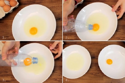 Sử dụng chai nhựa để tách lòng trứng vô cùng tiện lợi, dễ dàng